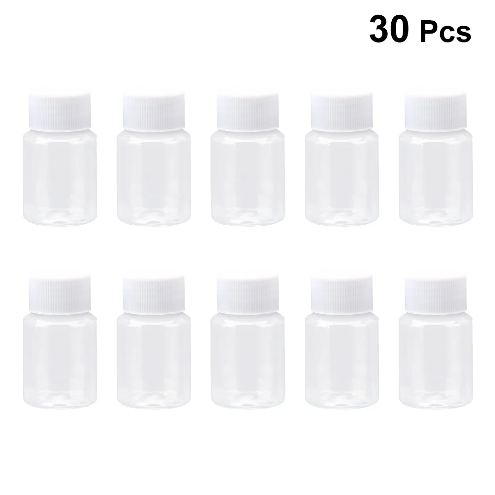 

30 Pcs 50ml Transparent Plastic Bottles Refillable Empty Container Jars Boxes Tins with Lid for Cream Liquid Pigment