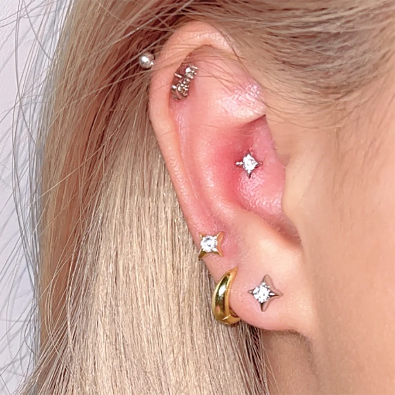 1PCS Piercing Earring Stud Sparkling Star Zircon Cartilage Stud Earring Helix piercing Metal Lady Earring Jewelry 
1PCS Piercing Earring Stud Sparkling Star Zircon Cartilage Stud Earring Helix piercing Metal Lady Earring Jewelry