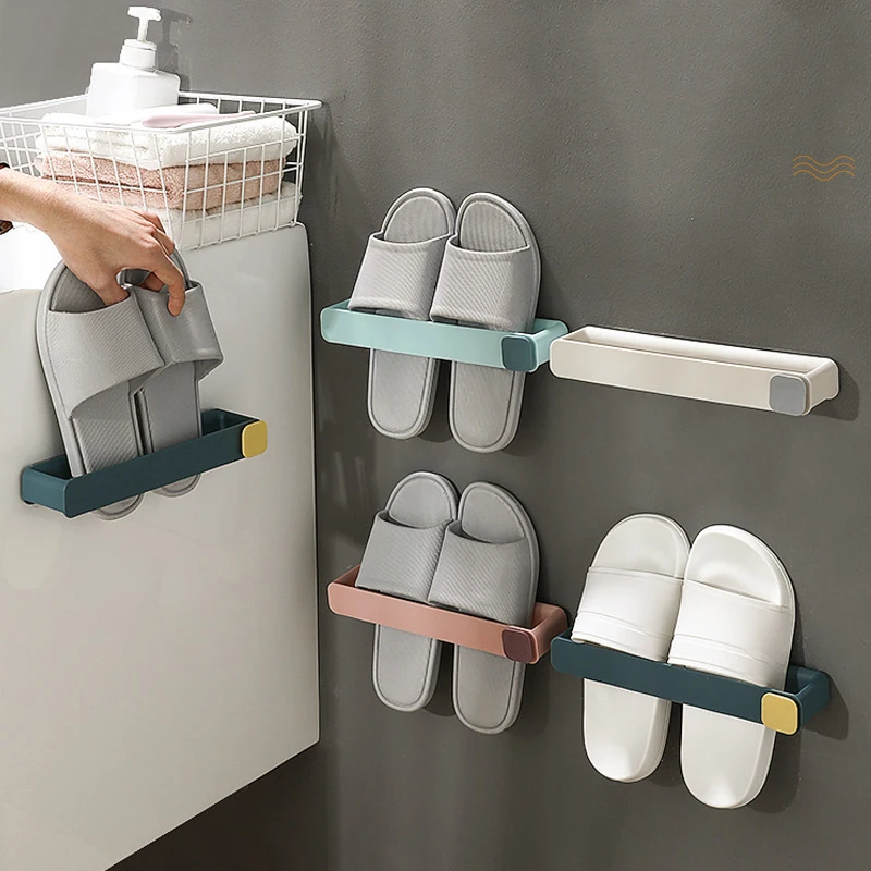 

Multifunctional Bathroom Towel Rack Slippers Storage Rack Seamless Punch Free Wall Hanging Bathroom Essentials