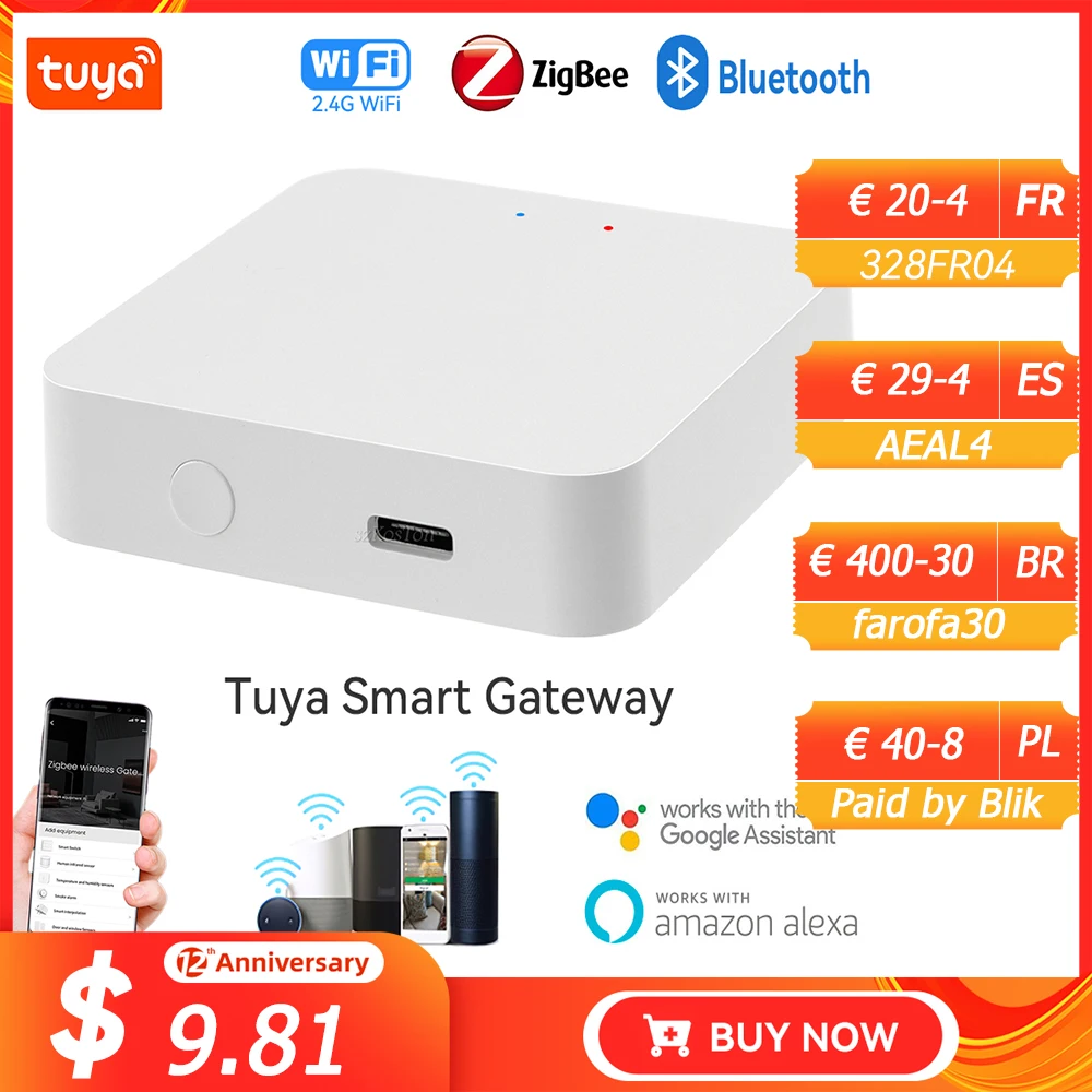 Tuya Smart Gateway Multi-mode ZigBee Bluetooth-compatible Mesh Hub Work With Smart Life Voice Control Via Alexa Google Home
Tuya Smart Gateway Multi-mode ZigBee Bluetooth-compatible Mesh Hub Work With Smart Life Voice Control Via Alexa Google Home