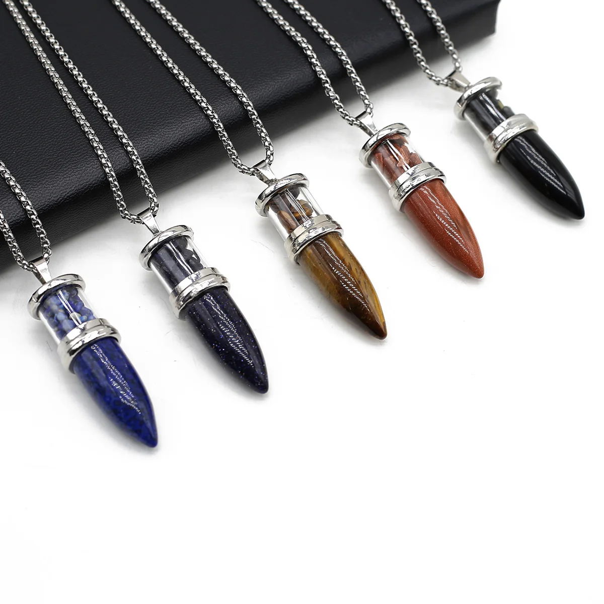 Natural Stone Pendants Necklace Bullet Shape Crystal Quartz Agate Stone Charms Stainless Steel Chain for Jewelry Women Gift
Natural Stone Pendants Necklace Bullet Shape Crystal Quartz Agate Stone Charms Stainless Steel Chain for Jewelry Women Gift