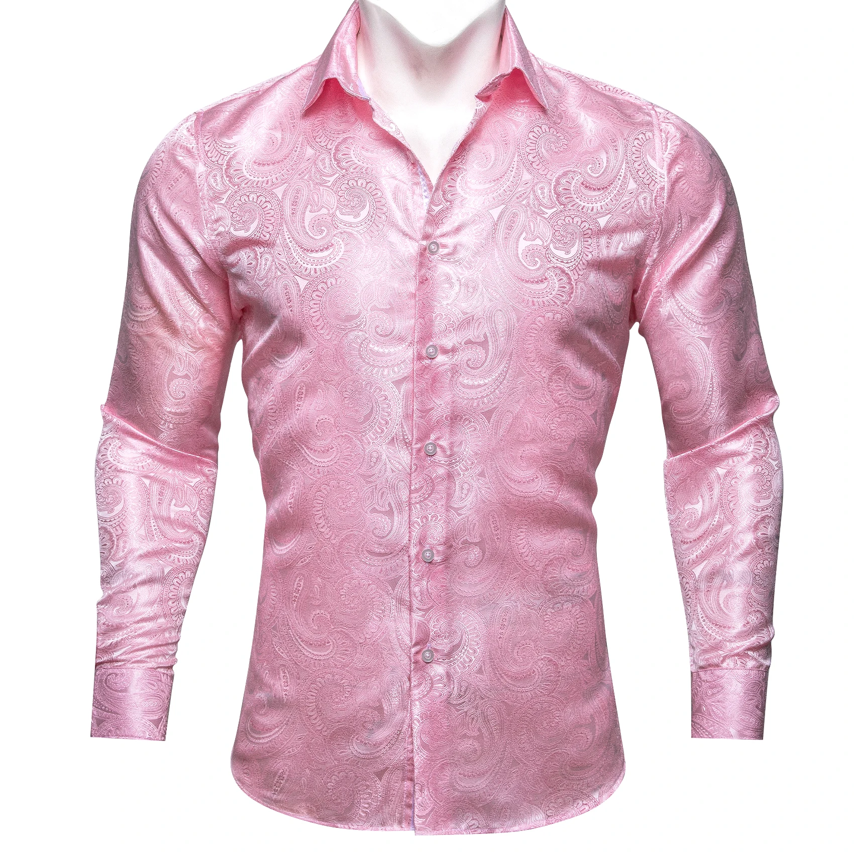 

Exquisite Silk Shirts for Men Hot Pink Spring Autumn Paisley Embroidered Long Sleeve Blouse Exquisite Casual Barry. Wang CY-0611