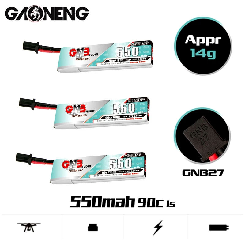 Gaoneng GNB 550MAH MAX 180C 1S 3,7 V 90C Lipo батарея с разъемом GNB27 для RC FPV Racing Drone Quadcopter запасные части
Gaoneng GNB 550MAH MAX 180C 1S 3,7 V 90C Lipo батарея с разъемом GNB27 для RC FPV Racing Drone Quadcopter запасные части