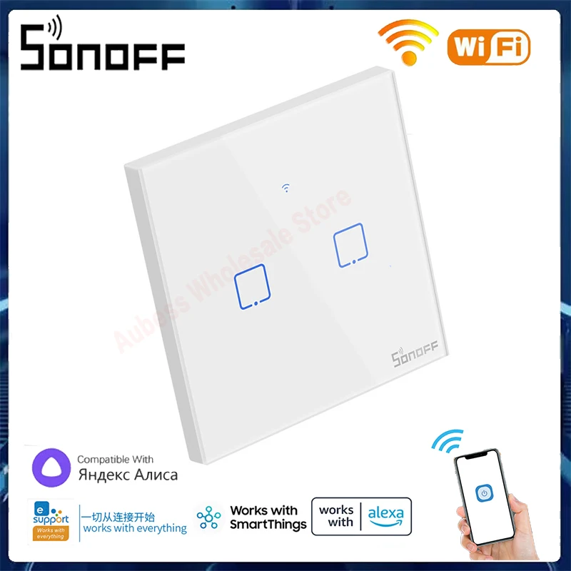 SONOFF T02C-TX Smart Panel EU/UK/US 2 Gangs Smart Wifi Wall Light Switch Smart Home RF Remote Control With Google Home EWeLink 
SONOFF T02C-TX Smart Panel EU/UK/US 2 Gangs Smart Wifi Wall Light Switch Smart Home RF Remote Control With Google Home EWeLink