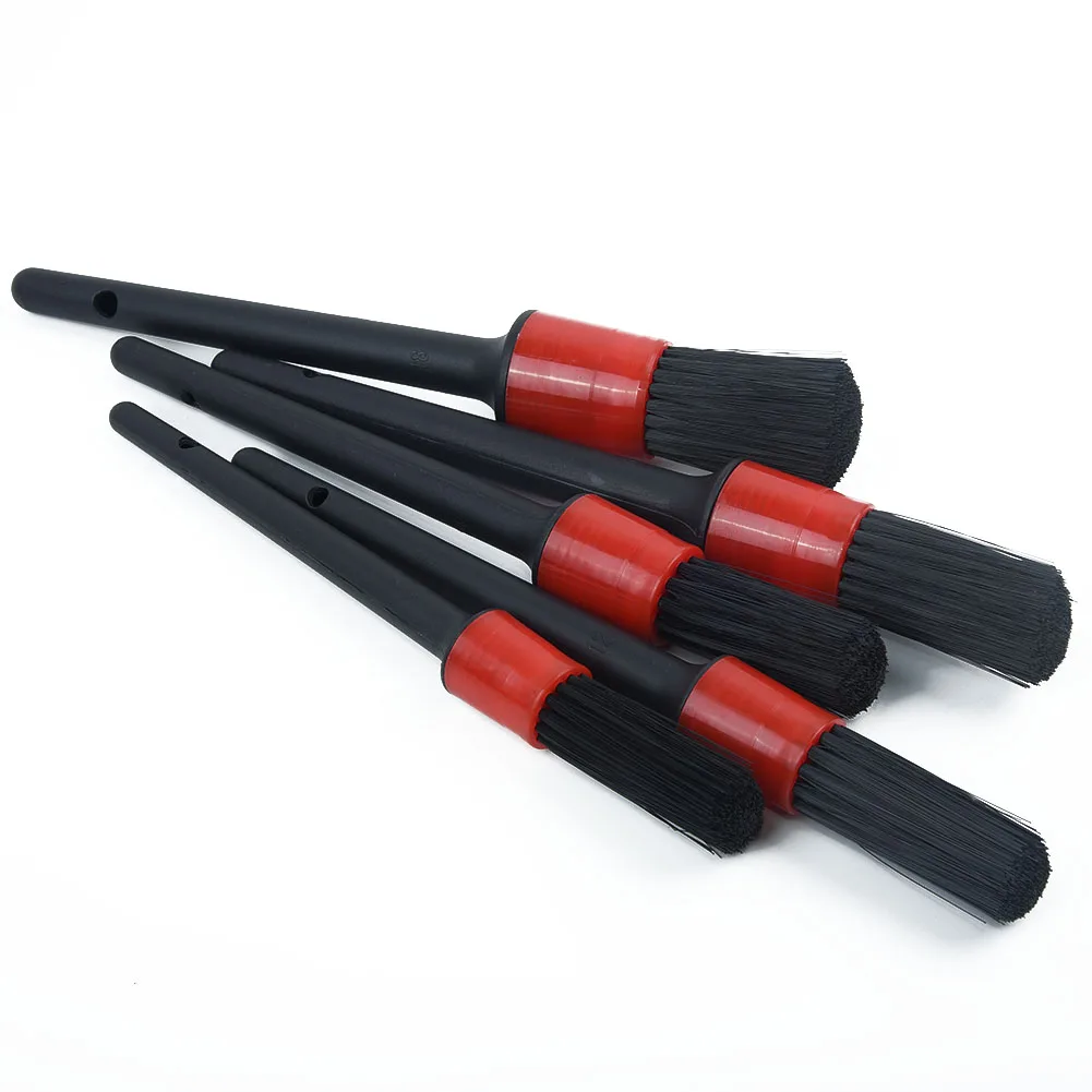 

5pcs Cleaning Brushes Black Red Wild Pig Hair Multi-function Brush For Use On Soft Leather Seats Or Exterior Signs Cleaning Tool