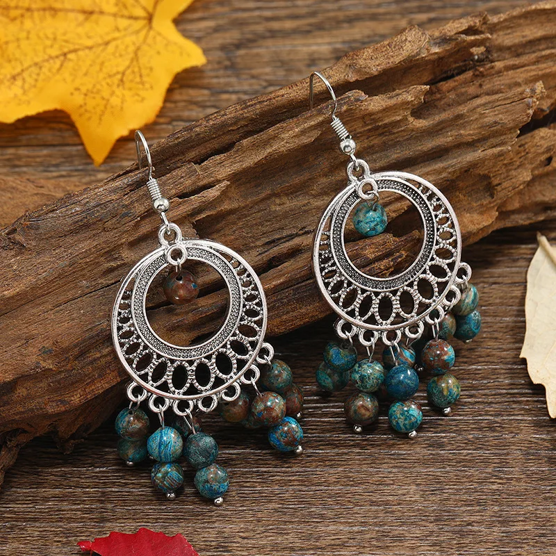Boho Blue Nature Beads Pendant Earrings Round Hollow Alloy Tassel Earrings for Women Silver Color Statement Ethnic Jewelry
Boho Blue Nature Beads Pendant Earrings Round Hollow Alloy Tassel Earrings for Women Silver Color Statement Ethnic Jewelry