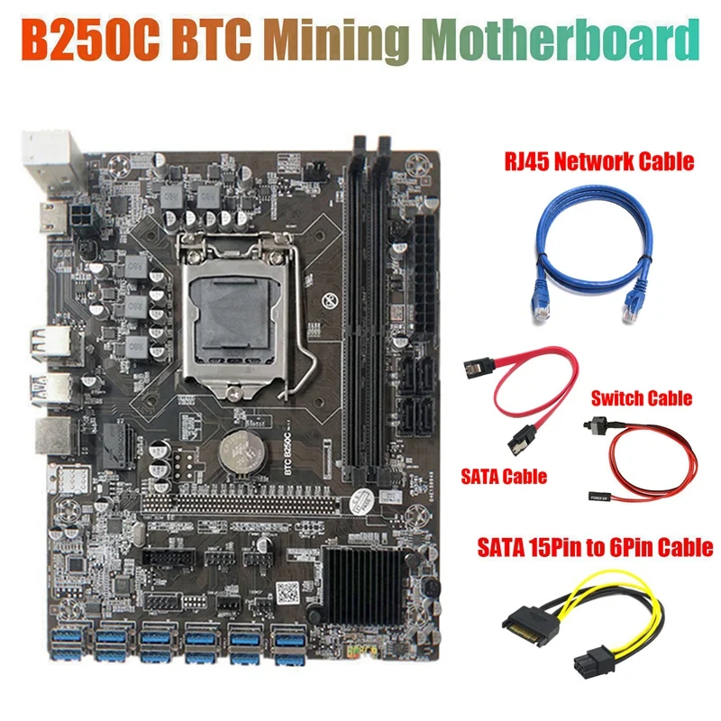 Материнская плата B250C Miner + кабель SATA 15Pin-6Pin + кабель RJ45 + кабель SATA + кабель переключателя 12 PCIE на USB3.0 слот GPU для BTC
Материнская плата B250C Miner + кабель SATA 15Pin-6Pin + кабель RJ45 + кабель SATA + кабель переключателя 12 PCIE на USB3.0 слот GPU для BTC