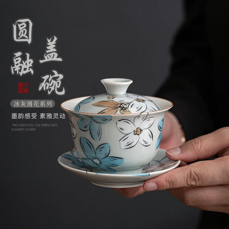 Cherry Blossom Ceramic Sancai Lid Bowl Ice Grey Flower Melting Teapot Bowl Household Kung Fu Teaset Respecting Tea Single Bowl
Cherry Blossom Ceramic Sancai Lid Bowl Ice Grey Flower Melting Teapot Bowl Household Kung Fu Teaset Respecting Tea Single Bowl