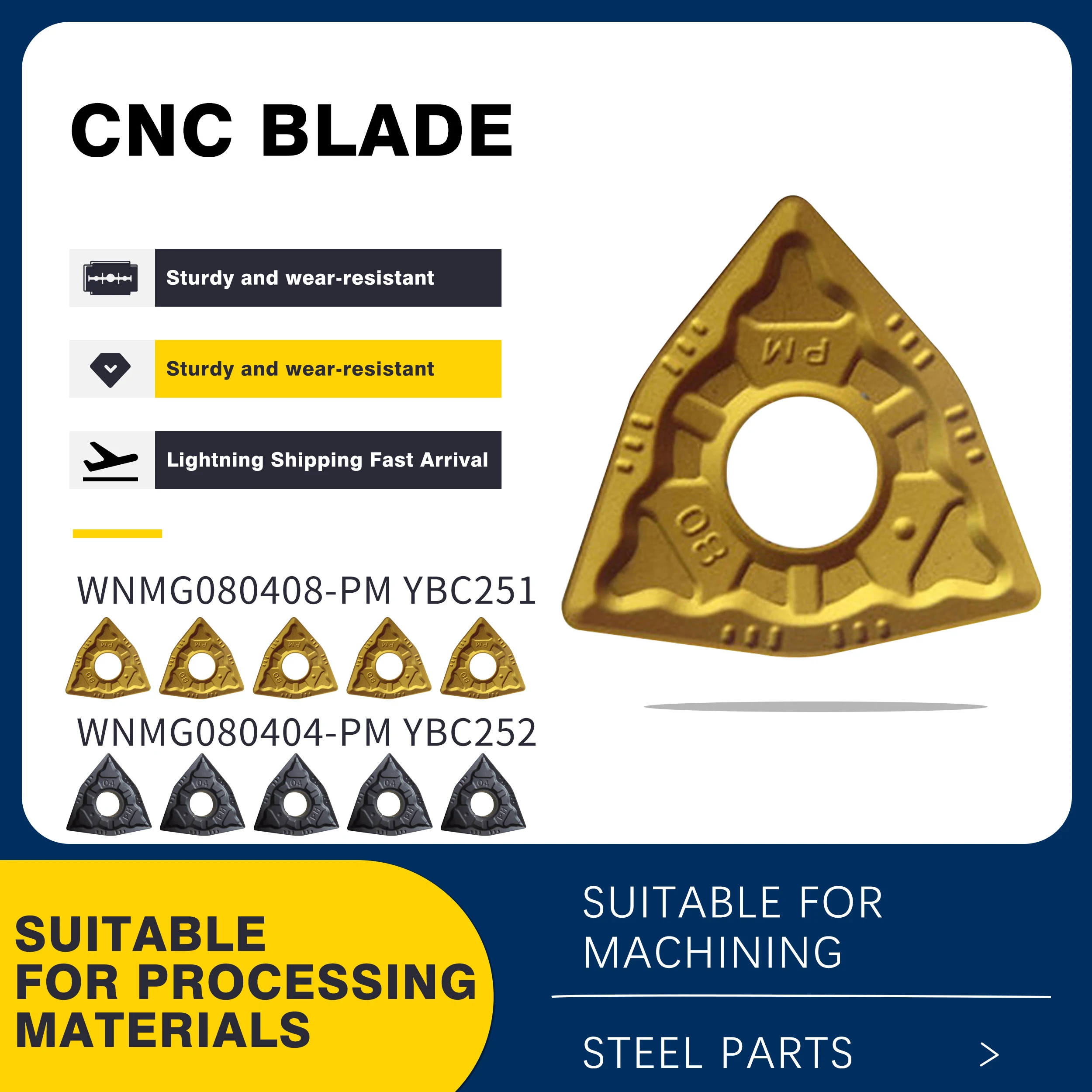 10PCS WNMG080404-PM Carbide Inserts WNMG080408-PM WNMG080412-PM YBC251 YBC252 CNC Lathe Turning Blades External Turning Tools
10PCS WNMG080404-PM Carbide Inserts WNMG080408-PM WNMG080412-PM YBC251 YBC252 CNC Lathe Turning Blades External Turning Tools
