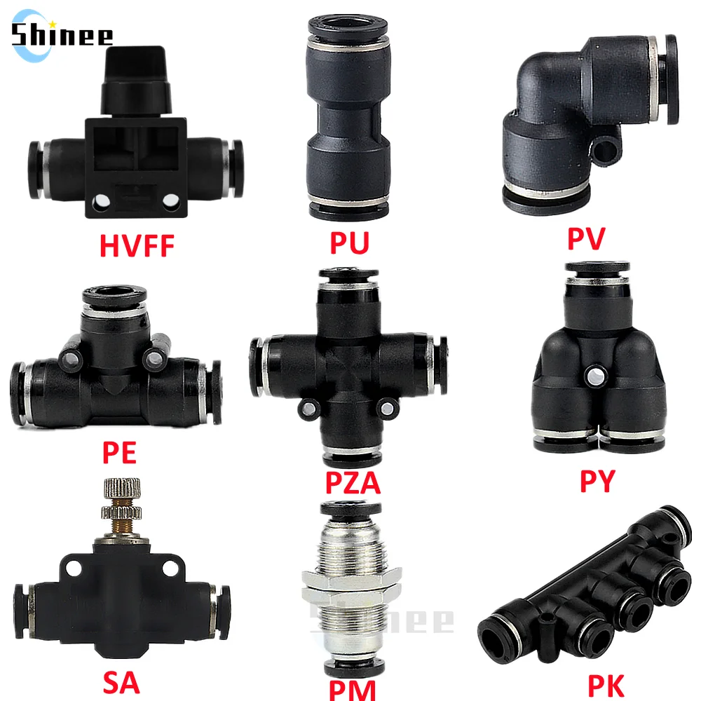 

High Quality Black Pneumatic Fitting Pipe Connector Tube Air Quick Fittings 3/4/6/8/10/12/14/16mm PU PY PK PE PV SA HVFF PZA PM