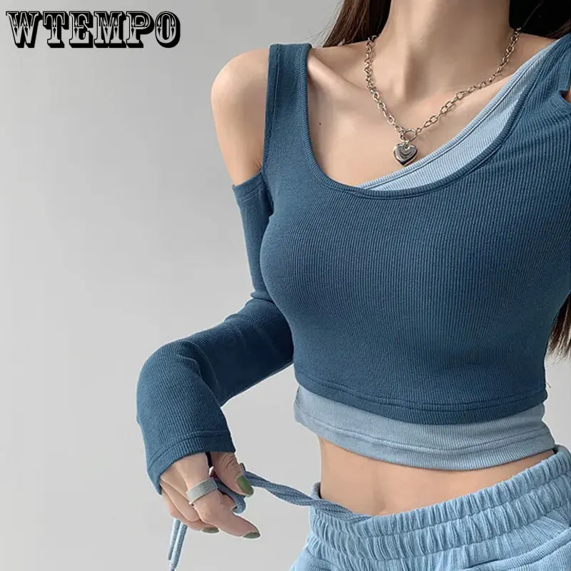 Patchwork Short Cropped Navel Top Sexy Slim Women Off Shoulder Long Sleeve T-shirt Fake Two Pieces Hotsweet Y2K Korean Fashion
Patchwork Short Cropped Navel Top Sexy Slim Women Off Shoulder Long Sleeve T-shirt Fake Two Pieces Hotsweet Y2K Korean Fashion
