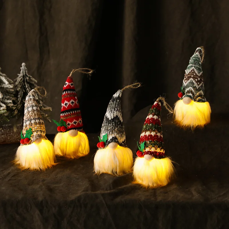 

Navidad Decor Small Gnome Pendant Christmas Ornaments Doll Gifts Xmas Tree Toys Faceless Light Gnome Doll Christmas Decorations