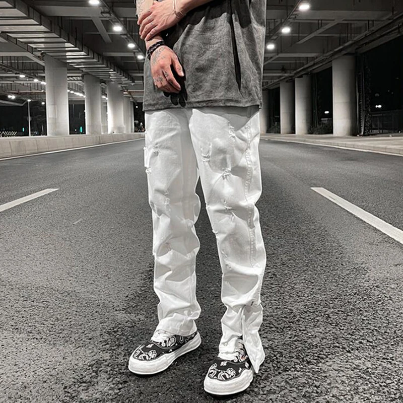 Mens Hole Ripped White Ankle Zipper Button Jeans Pants Straight Pockets Solid Color High Street Retro Loose Denim Trousers
Mens Hole Ripped White Ankle Zipper Button Jeans Pants Straight Pockets Solid Color High Street Retro Loose Denim Trousers