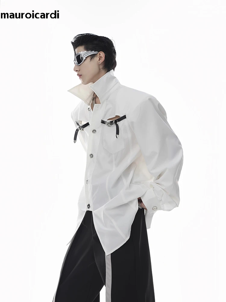 Mauroicardi Summer Cool Loose White Black Hollow Out Shirts for Men Long Sleeve Shoulder Pads Luxury Designer Clothes Jacket
Mauroicardi Summer Cool Loose White Black Hollow Out Shirts for Men Long Sleeve Shoulder Pads Luxury Designer Clothes Jacket