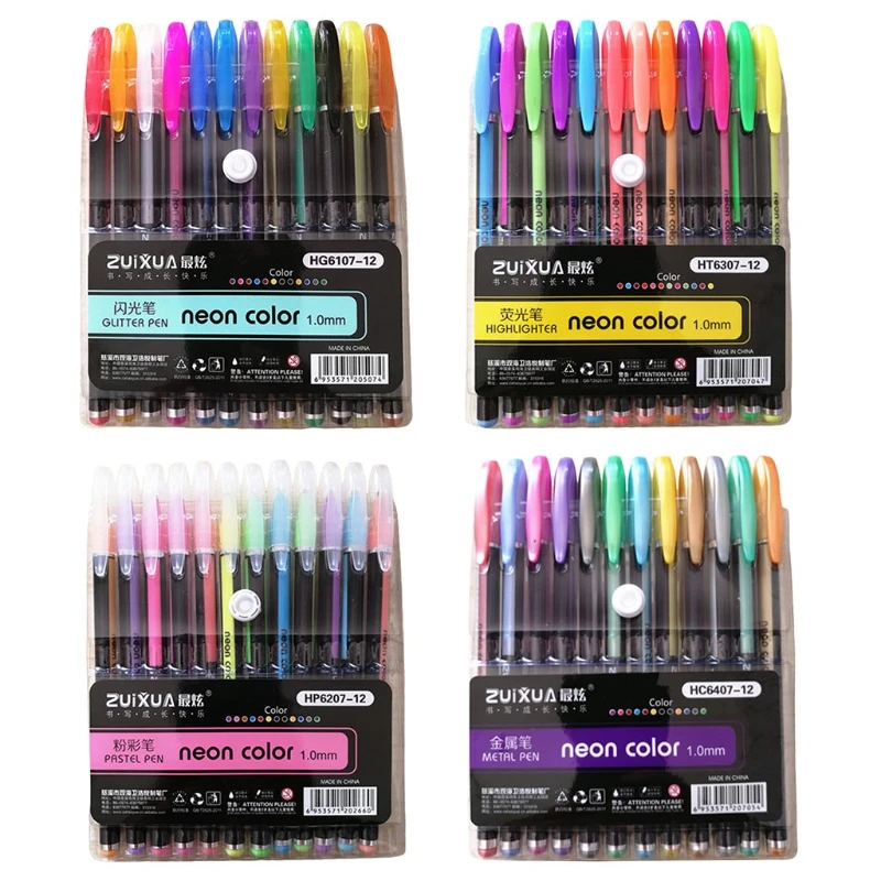 

12 Colors Gel Pen Set Glitter Highlighter Pastel Pens for School Office Coloring Book Drawing Doodling Art Markers