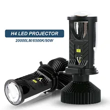 Y6D H4 LED 프로젝터 헤드라이트 프로젝터 렌즈, 선풍기 냉각, 90W 자동차 하이 로우 빔 전구, 12V, 6000K RHD LHD