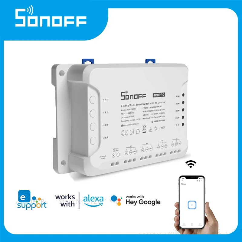 Sonoff 4CH PRO R3 Smart Wifi RF Switch 4 Gang 3 Work With Alexa Google Working Modes Inching Interlock Smart Home Ewelink Switch
Sonoff 4CH PRO R3 Smart Wifi RF Switch 4 Gang 3 Work With Alexa Google Working Modes Inching Interlock Smart Home Ewelink Switch