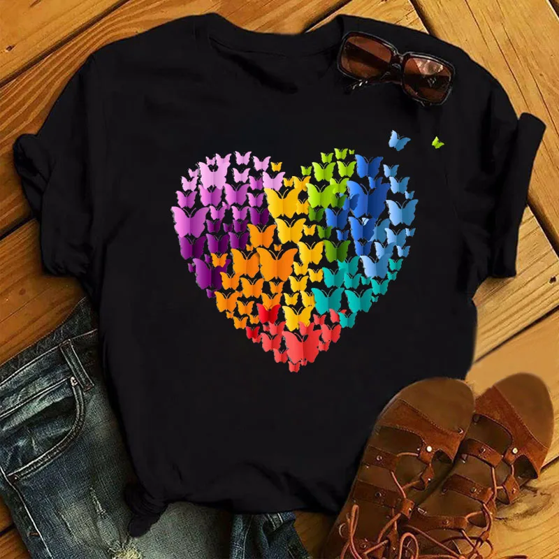 Color Butterfly Print Girls Top Women's Fashion Top Short Sleeve Casual Women Short Sleeve Women's T-shirt
Color Butterfly Print Girls Top Women's Fashion Top Short Sleeve Casual Women Short Sleeve Women's T-shirt