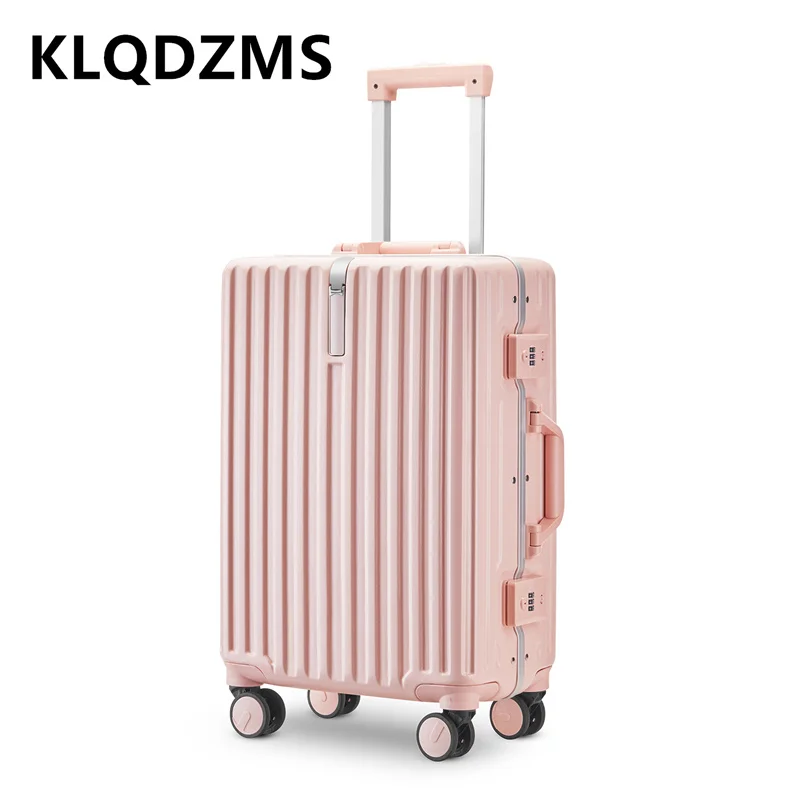 

KLQDZMS 20"22"24"26"28" Inch New Universal Aluminum Travel Suitcase Cute Luggage Cabin Portable Rolling Password Travel Bag