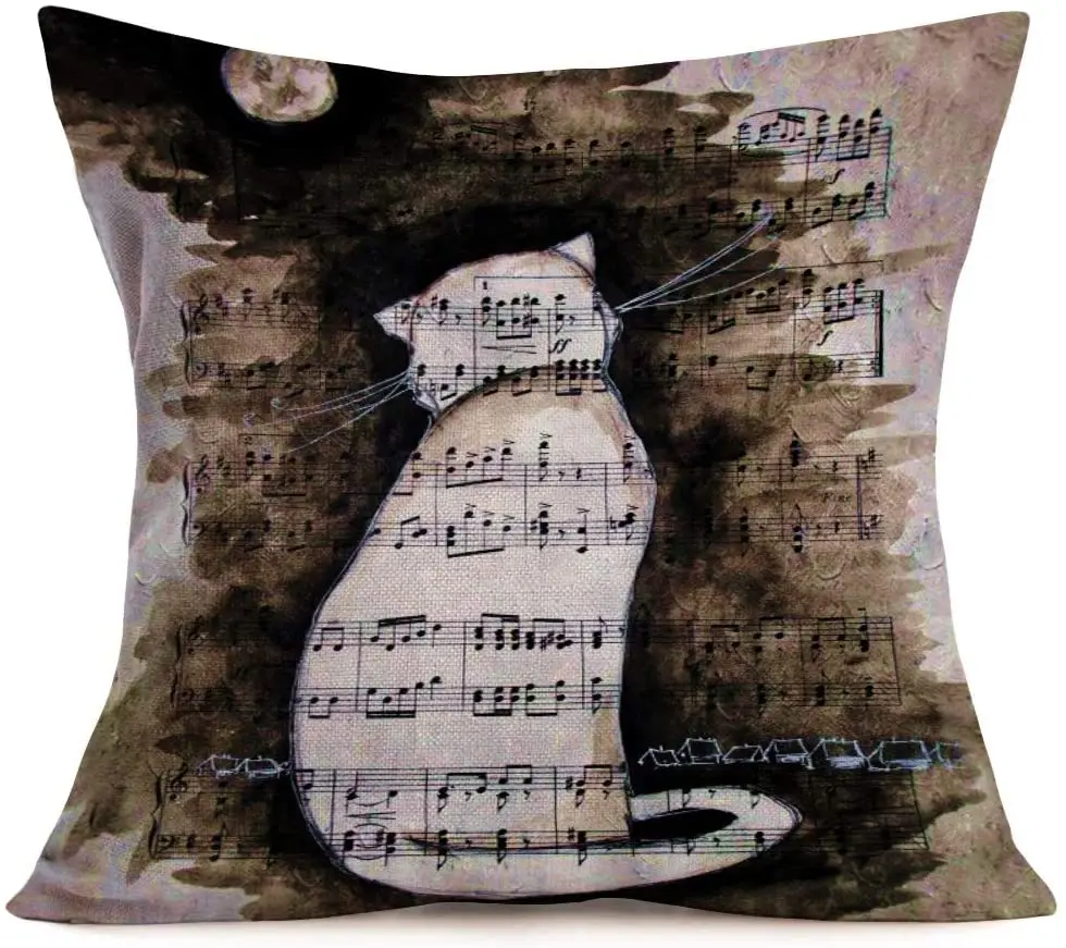 

Наволочки с рисунком кота, силуэт с музыкальными нотами