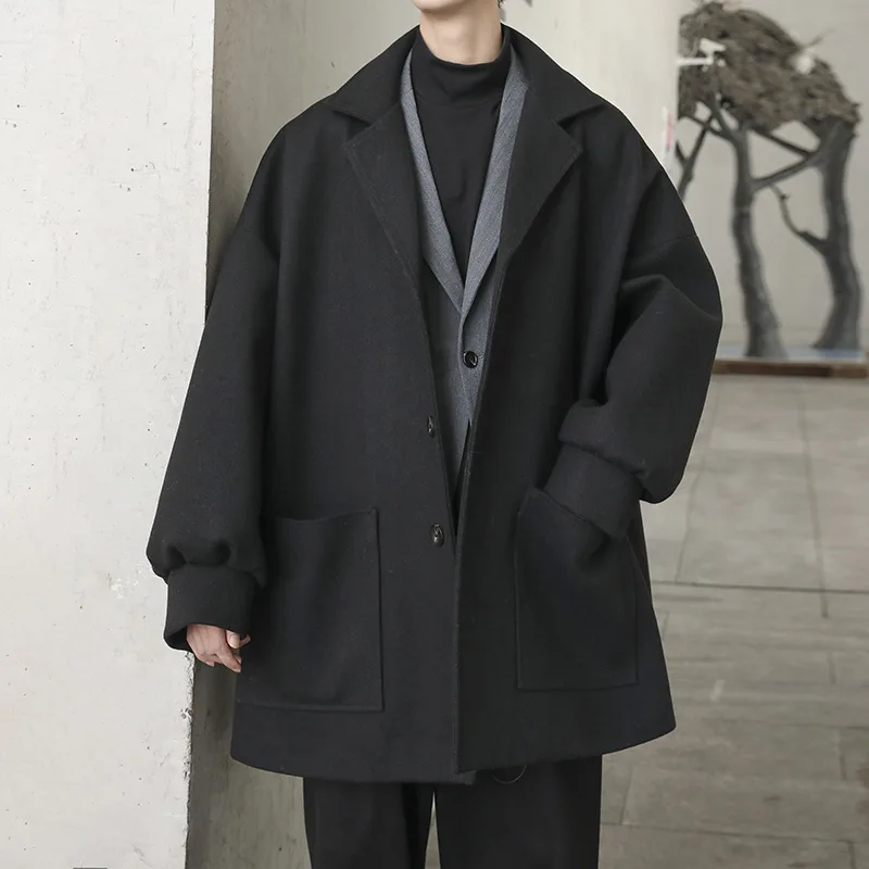 

Куртка мужская шерстяная средней длины, модная красивая ветровка в Корейском стиле, свободное повседневное дышащее пальто в гонконгском стиле, Осень-зима