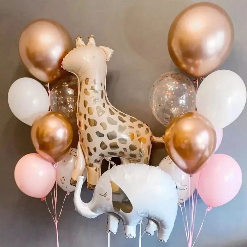 

15pcs Giraffe Elephant Cartoon Animal Helium Balloons White Rose Gold Latex Globos Happy Birthday Party Decor Girl Baby Shower