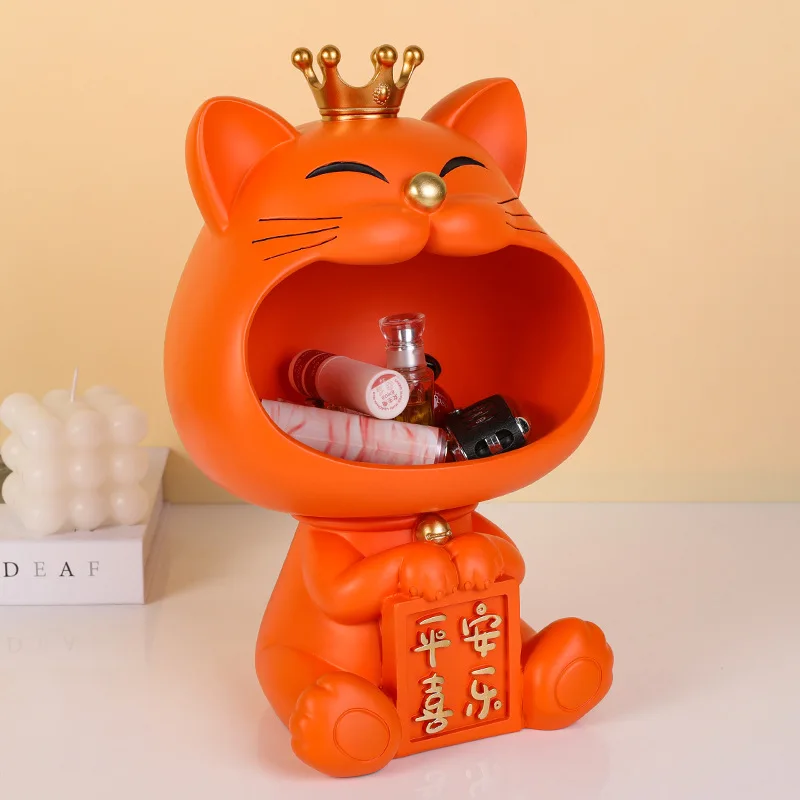 

Fortune Cat Key Candy Sundries Resin Sculpture Organizer Decoration Simple Modern Home Living Room Soft Decoration Artifact