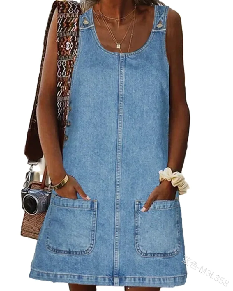 

Летняя новая женская однотонная джинсовая юбка, сексуальная крутая юбка на бретелях, платье без рукавов, джинсовое мини-платье с высокой талией