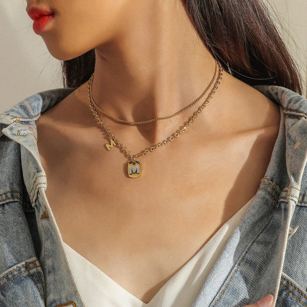 Trend Fashion Simple Stainless Steel New Geometric Gold Letter M Shell Pendant Double Layer Clavicle Necklace Women's Jewelry
Trend Fashion Simple Stainless Steel New Geometric Gold Letter M Shell Pendant Double Layer Clavicle Necklace Women's Jewelry