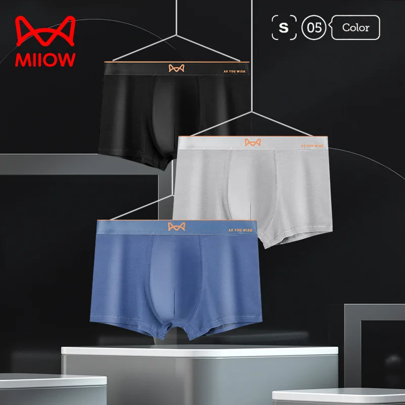 

Miiow Men's Pure Cotton Underwear Technology Temperature Changing Magnet Antibacterial Flat Corner Pants Soft Shorts 3PCS