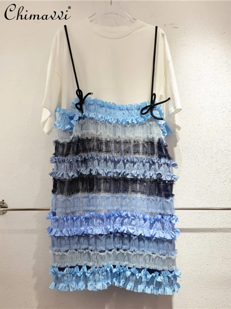 2023 Summer New Fashion Two-Piece Female Strap Design Stringy Selvedge Short Sleeve T-shirt Dress Female Korean Loose Cake Dress
2023 Summer New Fashion Two-Piece Female Strap Design Stringy Selvedge Short Sleeve T-shirt Dress Female Korean Loose Cake Dress