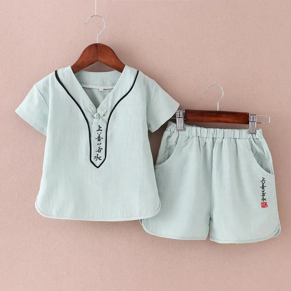 Ethnic boy Tang suit cotton and linen children's suit summer children's short-sleeved two-piece male baby Hanfu performance suit
Ethnic boy Tang suit cotton and linen children's suit summer children's short-sleeved two-piece male baby Hanfu performance suit