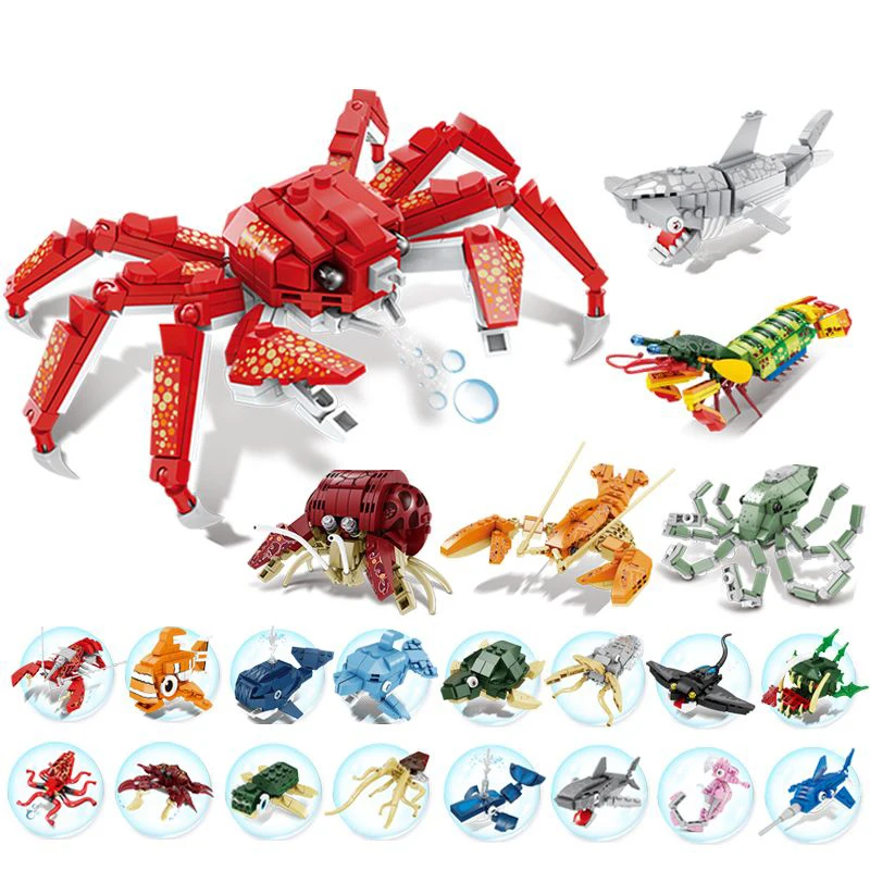 Kids Compatible Building Blocks Marine Life Shark Crab Shrimp Turtle Model Assembled Small Particle Block Brick Toy for Children
Kids Compatible Building Blocks Marine Life Shark Crab Shrimp Turtle Model Assembled Small Particle Block Brick Toy for Children