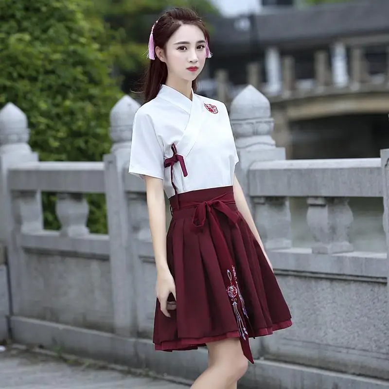 Improved Hanfu Women's Summer Daily Short Sleeve Fortune Cat Embroidered Cross Collar Skirt Ancient Han Element Student Suit
Improved Hanfu Women's Summer Daily Short Sleeve Fortune Cat Embroidered Cross Collar Skirt Ancient Han Element Student Suit