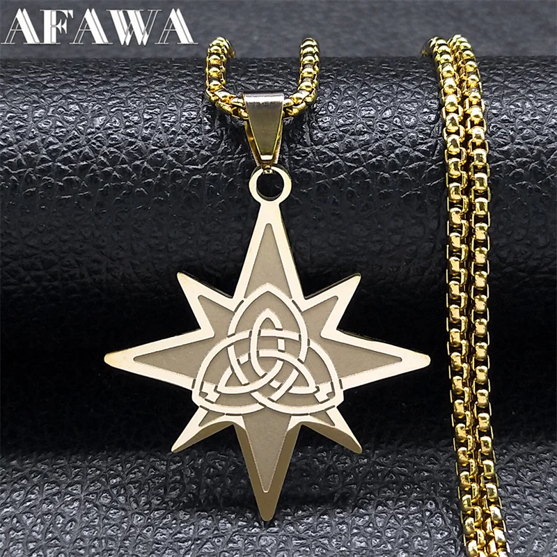 

Irish Celtic Triquetra Trinity Knot Star Necklace for Women Men Stainless Steel Gold Color Chain Necklaces Jewelry N8056S02