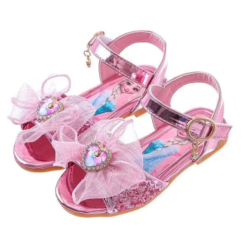 

Baby Girls Sandals Leather Shoes Princess Dancing Cartoon Disney Frozen Anna Elsa Kids Children Glitter Crystal Shoes Bowknot