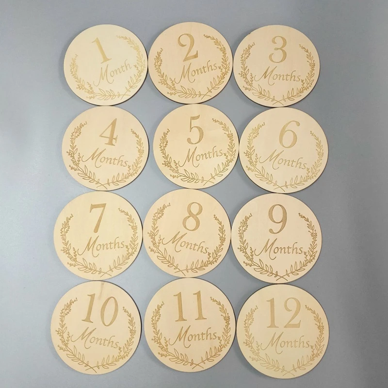

14 Pcs/Set Baby Wooden Milestone Cards Newborn Memorial Card Monthly Recording Birth Anniversary Cards Gifts