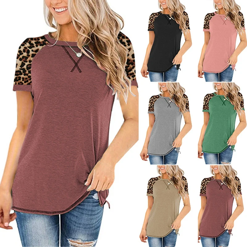 Women's Fashion Casual Leopard Print Stitching Round Neck Short Sleeve T-Shirt Tops
Women's Fashion Casual Leopard Print Stitching Round Neck Short Sleeve T-Shirt Tops