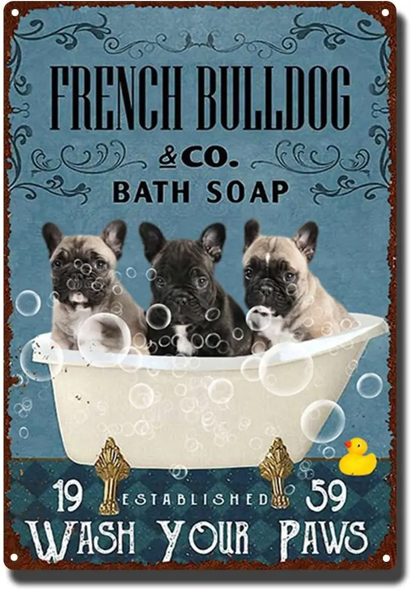 Vintage French Bulldog Metal Tin Sign,Bath Soap Wash Your Paws,Retro Wall Art Decor for Home Bathroom Cafe-8x12inch-Tin Sign
Vintage French Bulldog Metal Tin Sign,Bath Soap Wash Your Paws,Retro Wall Art Decor for Home Bathroom Cafe-8x12inch-Tin Sign