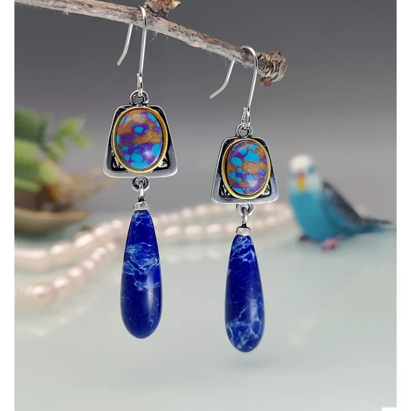 Bohemian Style 925 Silver Needle Natural Lapis Lazuli Stone Dangle Hook Earrings Wedding Engagement Earrings for Women
Bohemian Style 925 Silver Needle Natural Lapis Lazuli Stone Dangle Hook Earrings Wedding Engagement Earrings for Women