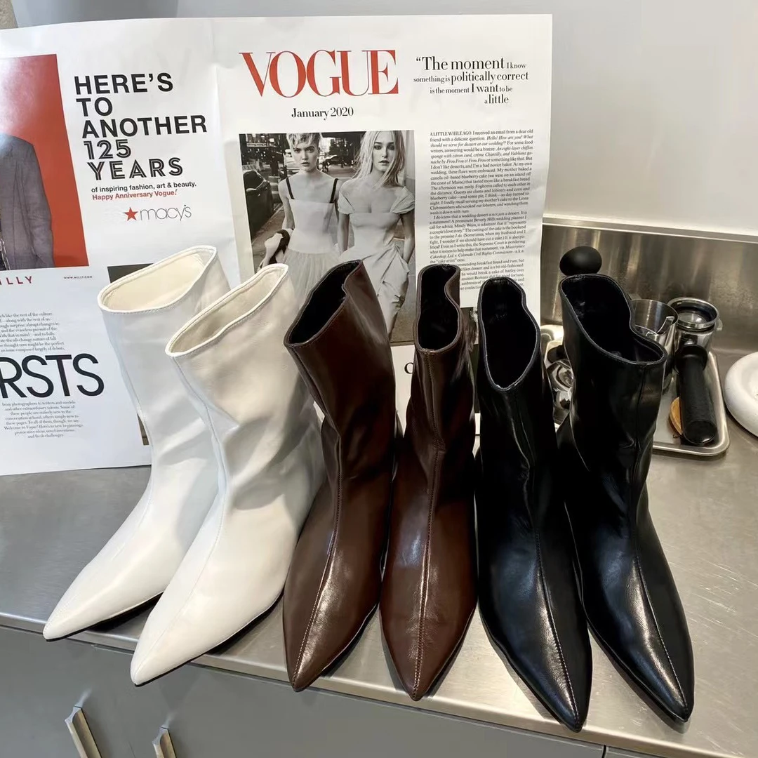 Pointed Toe Women Mid Calf Boots 2022 New Arrivals Black Brown White Shallow Slip On Autumn Winter Botas Dress Shoes Size 35-39
Pointed Toe Women Mid Calf Boots 2022 New Arrivals Black Brown White Shallow Slip On Autumn Winter Botas Dress Shoes Size 35-39