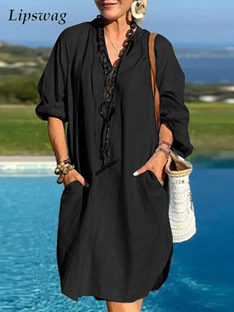 Women V Neck Cotton Linen Split Mini Dress Spring Long Sleeves Solid Shirt Dress Casual Pocket Scalloped Hem Beach Loose Dress
Women V Neck Cotton Linen Split Mini Dress Spring Long Sleeves Solid Shirt Dress Casual Pocket Scalloped Hem Beach Loose Dress