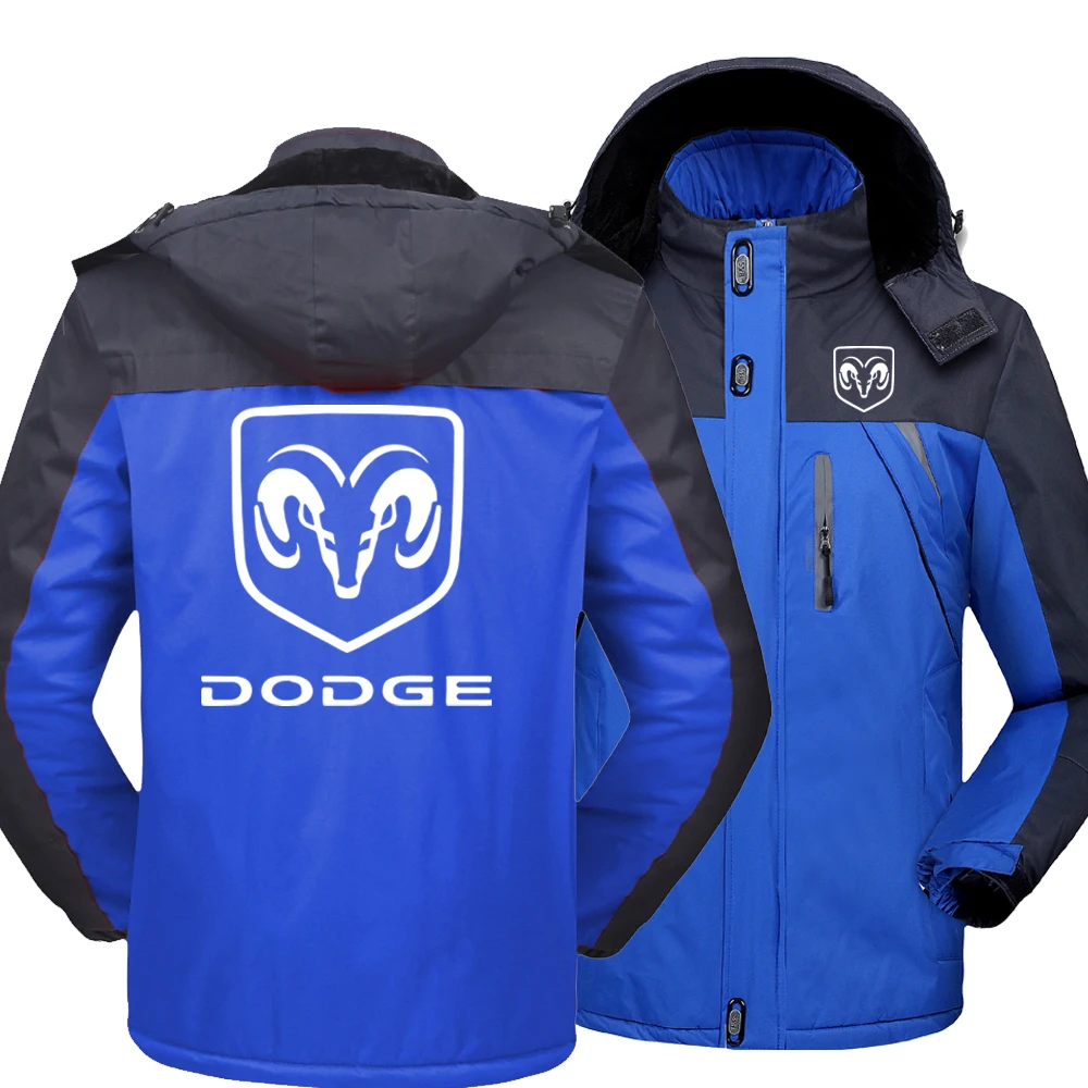 

New Winter Fashion Men's Dodge Logo Fleece Waterproof Jackets Thicken Hoodies Zipper Warm High Quality Outwear