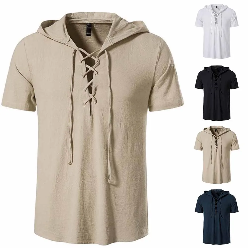 2022 Men T Shirt Summer Personality Hooded Tees Lacing Short Sleeve T-Shirt Homme Slim Fit Sportwear Clothing Mens Tshirt
2022 Men T Shirt Summer Personality Hooded Tees Lacing Short Sleeve T-Shirt Homme Slim Fit Sportwear Clothing Mens Tshirt