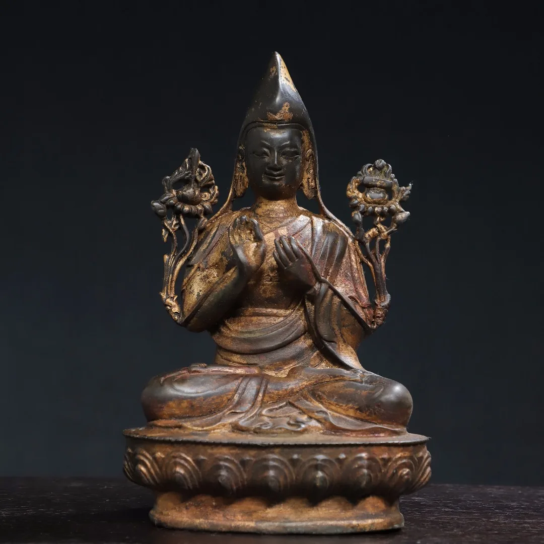 8"Tibetan Temple Collection Old Bronze Cinnabar Mud gold Tsongkhapa Tibetan Buddha Lotus Platform Worship Hall Town House
8"Tibetan Temple Collection Old Bronze Cinnabar Mud gold Tsongkhapa Tibetan Buddha Lotus Platform Worship Hall Town House