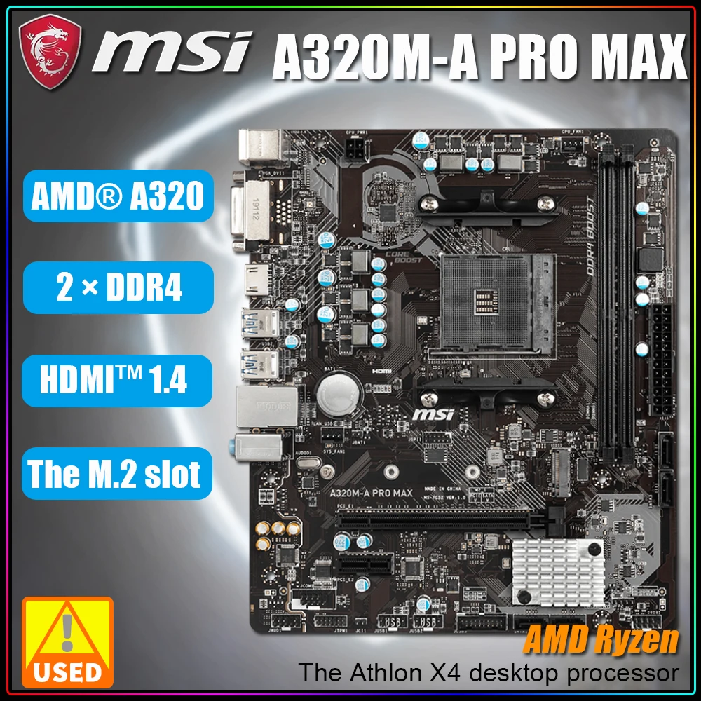 MSI A320M-A PRO MAX AMD AM4 Motherboard With Core Boost, DDR4 Boost 3200 (OC) MHz , Turbo M.2, USB 3.2 Gen1 HDMI Ryzen 5 5600
MSI A320M-A PRO MAX AMD AM4 Motherboard With Core Boost, DDR4 Boost 3200 (OC) MHz , Turbo M.2, USB 3.2 Gen1 HDMI Ryzen 5 5600