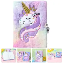 Diary Notebook Lock Girls Key Plush Cover Lockable Gift Writing Unicorns Pattern Notepad Lined Pages Notebook Sequined Design