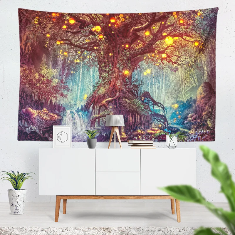 

Psychedelic Forest Tapestry Wall Hanging Tree Of Life Witchcraft Mystery Tapiz Hippie Good Luck Background Cloth Boho Home Decor