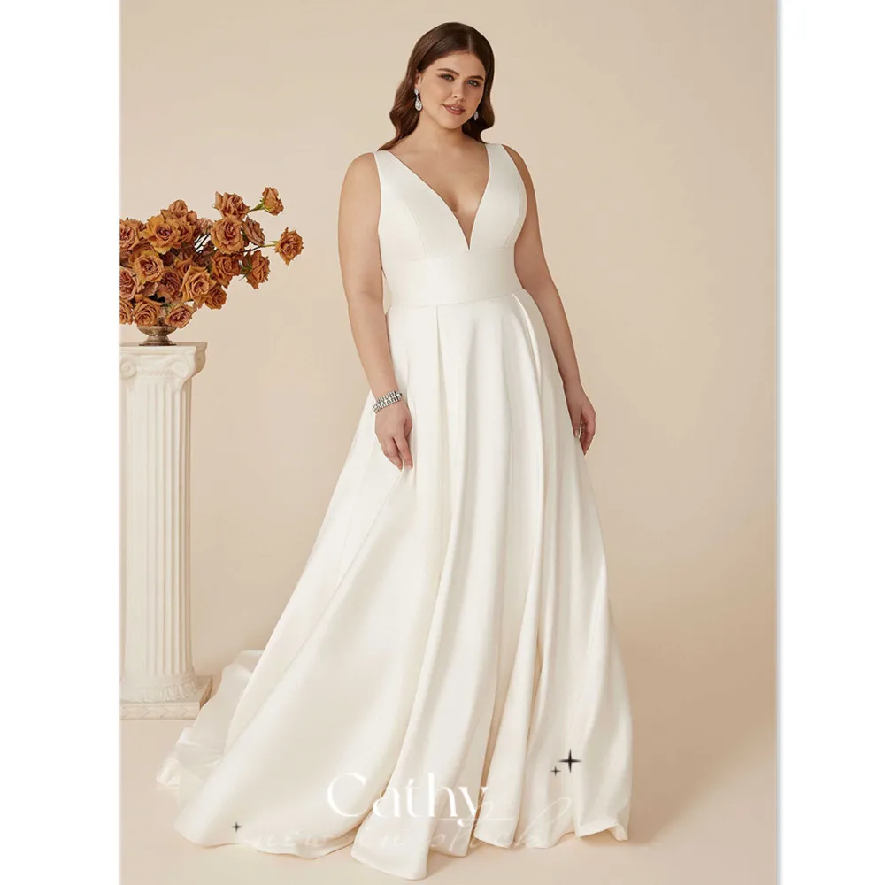 Cathy Plus Size A-line Bridal Gown Simple Satin V-neck Bridal Wedding Dresses Church Sleeveless Vestidos De Novia Robe De Mariée
Cathy Plus Size A-line Bridal Gown Simple Satin V-neck Bridal Wedding Dresses Church Sleeveless Vestidos De Novia Robe De Mariée