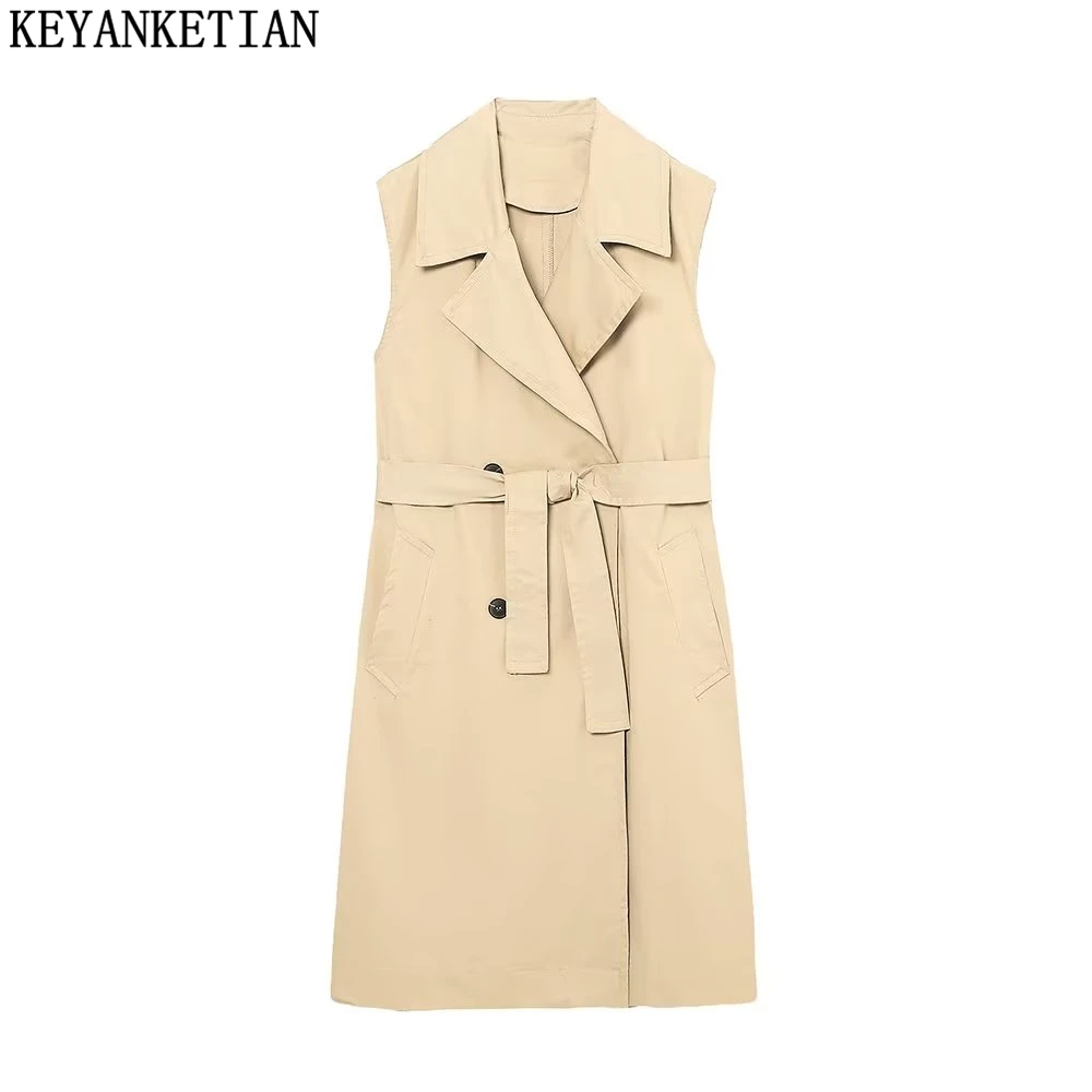 KEYANKETIAN women with belt trench vest French new double breasted khaki suit collar long sleeveless overcoat coat
KEYANKETIAN women with belt trench vest French new double breasted khaki suit collar long sleeveless overcoat coat